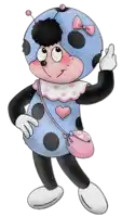 a ladybug with a pink bow on her head is waving her hand