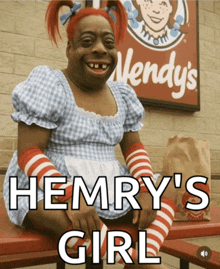 a wendy 's sign is behind a girl in a dress