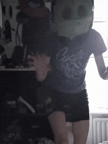 a person wearing a shirt that says cycle is dancing