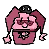 a pixel art drawing of a cupcake with a hat and sunglasses on .