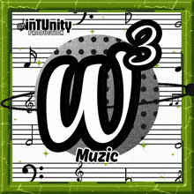 a poster for w3 music production with a green frame around it
