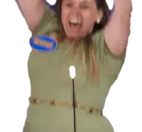 a woman wearing a green shirt with a name tag that says ' shannon ' on it