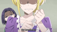 a girl in a purple dress says " não aguento mais " in a foreign language