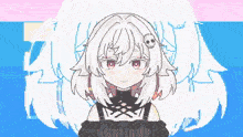 a pixel art of a girl with a skull on her head .
