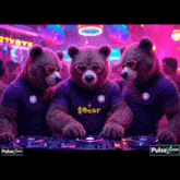 three bears wearing sunglasses and a shirt that says $ bear are playing music