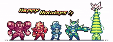 a pixel art of a christmas tree with the words happy holidays