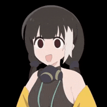 a cartoon girl with headphones around her neck .