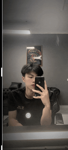 a man taking a picture of himself in a mirror