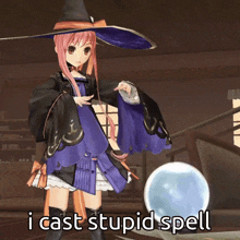 a video game character says " i cast stupid spell " in front of a crystal ball