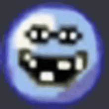 a blue circle with a cartoon face in it .