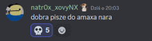 a screenshot of a discord conversation between natrox xovynx and dobra pisze do amaxa nara