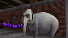 a cartoon drawing of a whale with the words good golly on the bottom