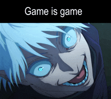 a picture of a person with blue eyes and the words game is game underneath