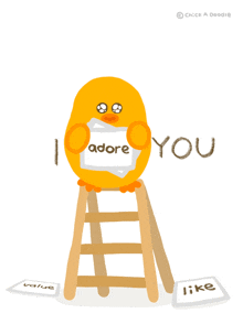 an illustration of a duck holding a sign that says i adore you