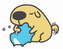 a cartoon dog is petting a small blue animal