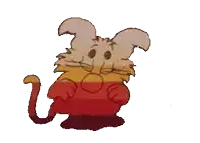 a cartoon drawing of a cat laying on a red blanket