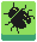 a pixel art image of a bug on a green background
