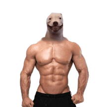a muscular man with a polar bear 's head on his chest