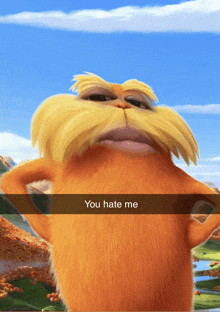 a picture of a cartoon character with the words " you hate me " on it