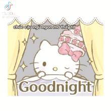 a cartoon of hello kitty saying goodnight in a room