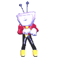 a pixel art drawing of a person with a television head