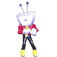 a pixel art drawing of a person with a television head