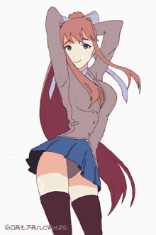 a drawing of a girl with long hair and the words goat pancakes below her