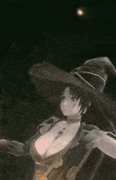 a pixel art of a witch with a large hat on