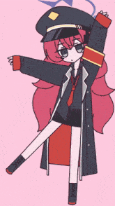 a cartoon drawing of a girl with red hair wearing a black hat