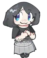 a drawing of a girl with a name tag that says emochi