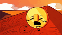 a cartoon drawing of a coin with a face and arms