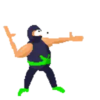 a pixel art illustration of a ninja with a mask on his face .