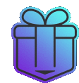 a blue and purple gift box with a bow on top of it .