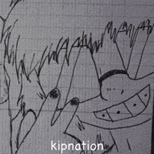a black and white drawing of a cartoon character with the word kipnation written on the bottom