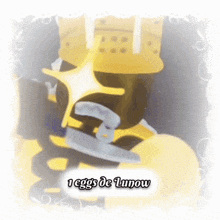 a picture of a cartoon character with the words 1 eggs de lunow below it