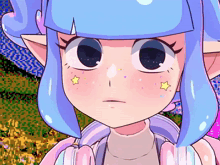 a close up of a cartoon character with a star on her face