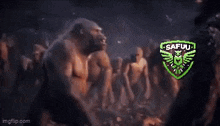 two monkeys are fighting each other in a video game and the logo for safuu is on the back of one of the monkeys .