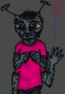 a drawing of an ant wearing a pink shirt