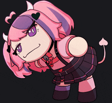 a cartoon drawing of a girl with horns and hearts on her hair