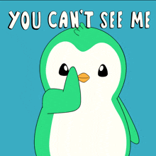a green and white penguin with the words you can 't see me