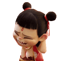 a cartoon character with a g on her forehead is smiling