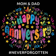a poster that says mom and dad happy anniversary and # neverforgotten