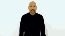 a bald man with a beard is wearing a black shirt
