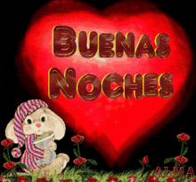 a bunny holding a cup with the words buenas noches written on it