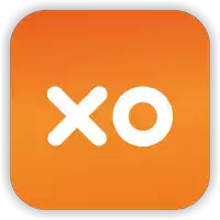 an orange square with a white x and o