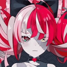a drawing of a girl with red hair and a heart on her neck