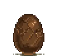 a pixel art illustration of a chocolate egg with a pink face