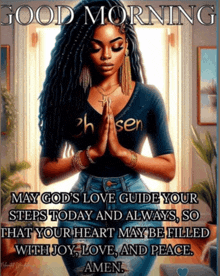 a picture of a woman praying with the words good morning