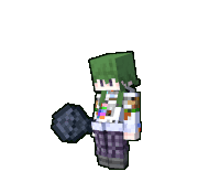 a minecraft character with green hair and purple pants