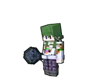 a minecraft character with green hair and purple pants